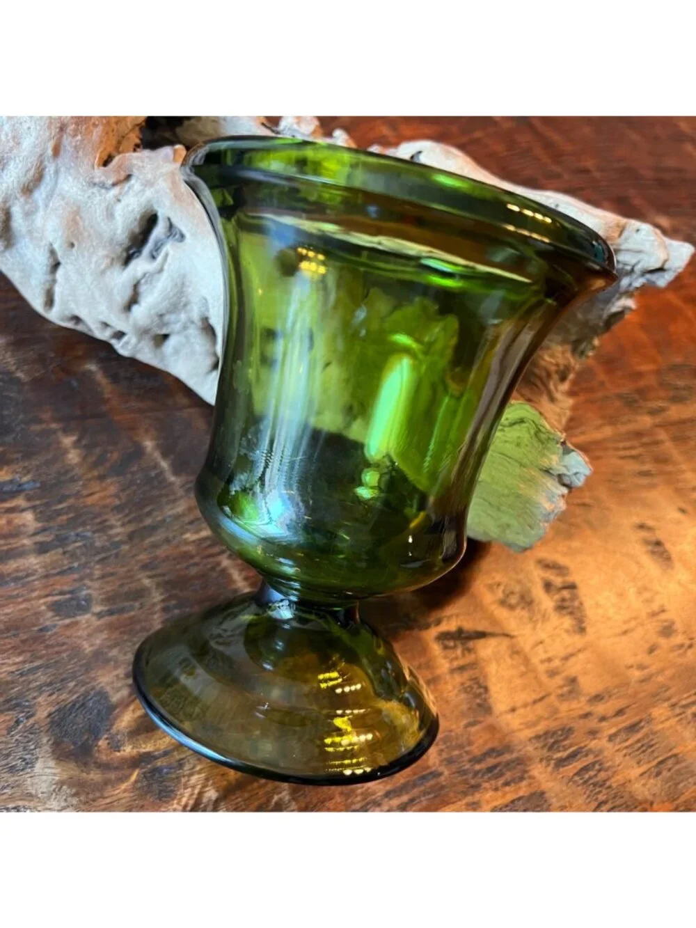 Vintage 70’s Olive Green Pedestal Vase
